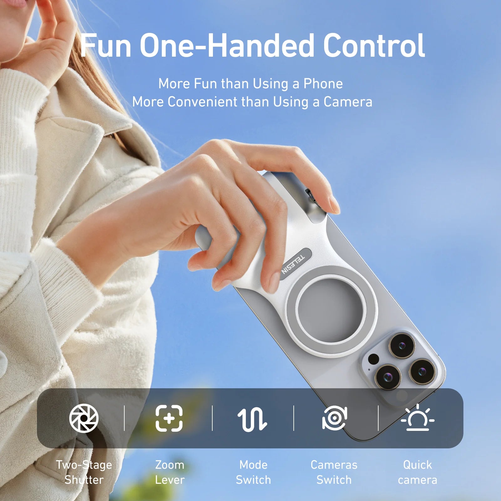 Telesin Fun Shot Magnetic Phone Grip | Shooting Aid for Apple, Xiaomi, OnePlus & More