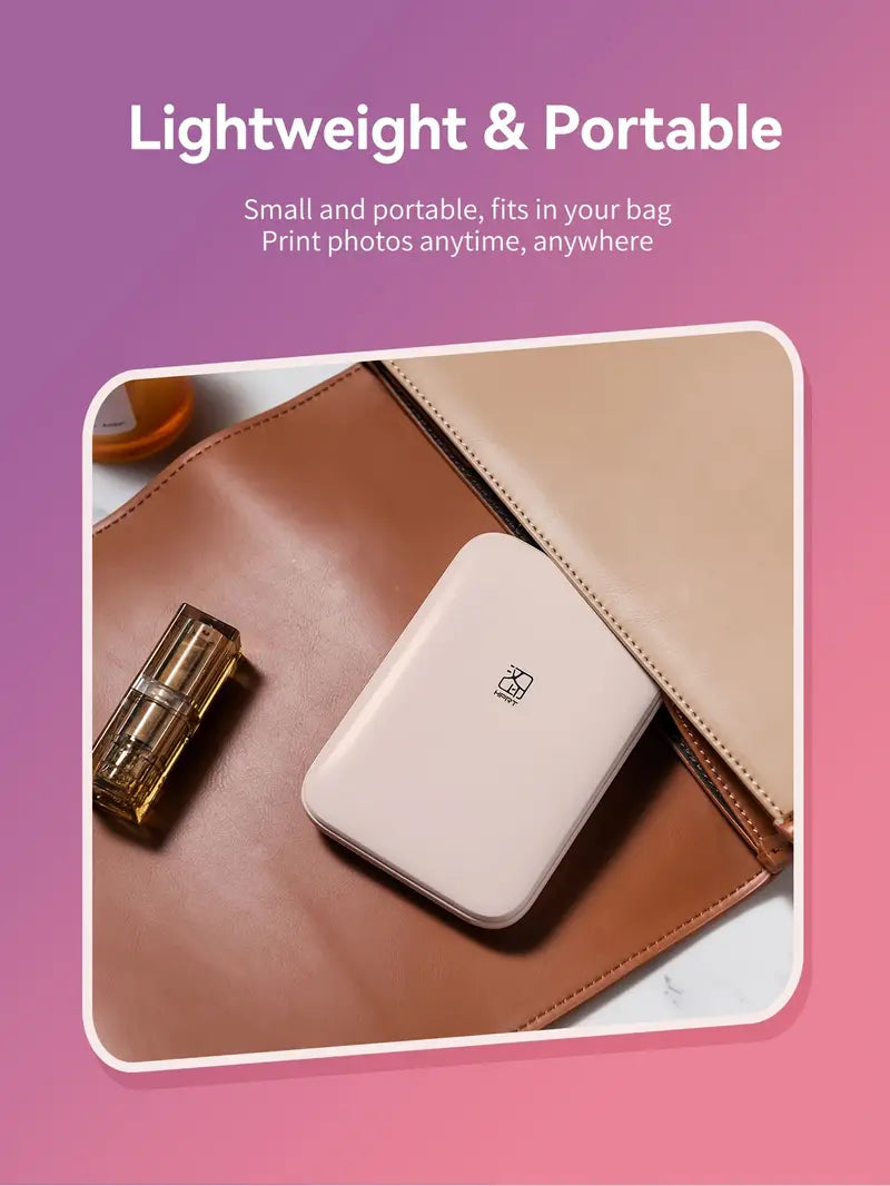 HPRT Mini Photo Printer for iPhone, Smartphone, Portable Instant Picture Printer with Bluetooth, Wireless Thermal Dye Sublimation Photo Printer CP2100 (Pink, Printer + 10 Sheets)